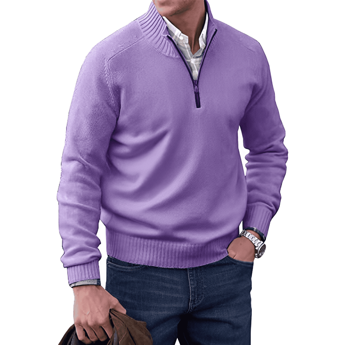 Men's Premium Cashmere Quarter Zip Sweater | Stylish Lightweight Winter Pullover 7