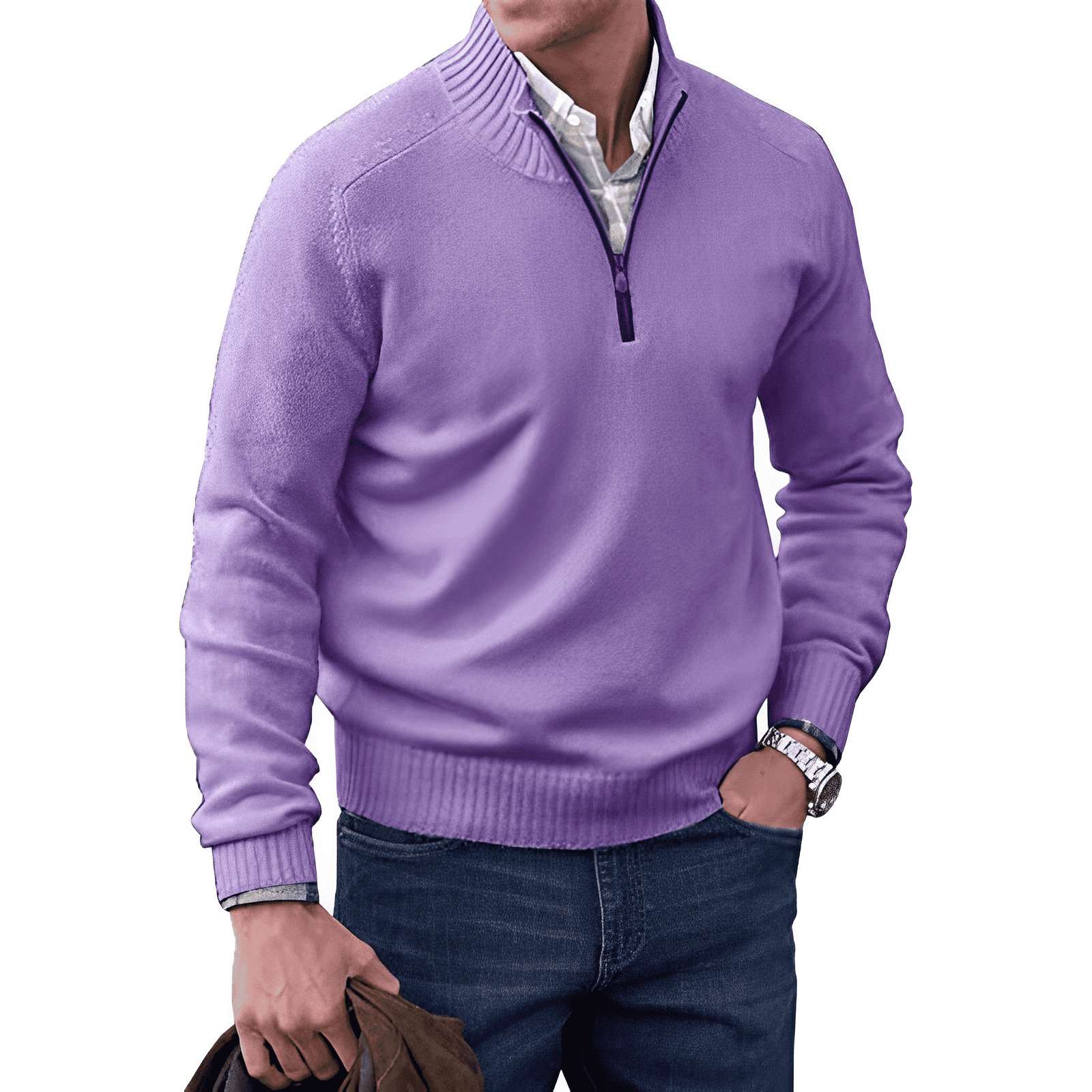 Men's Premium Cashmere Quarter Zip Sweater | Stylish Lightweight Winter Pullover 7