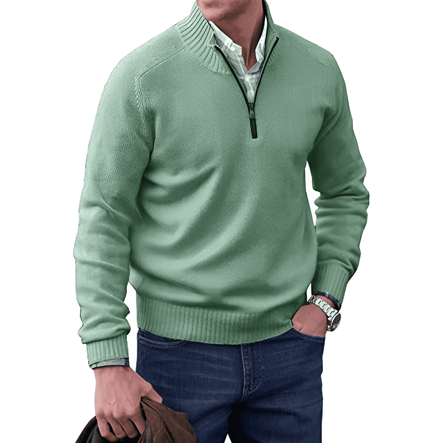Men's Premium Cashmere Quarter Zip Sweater | Stylish Lightweight Winter Pullover 8