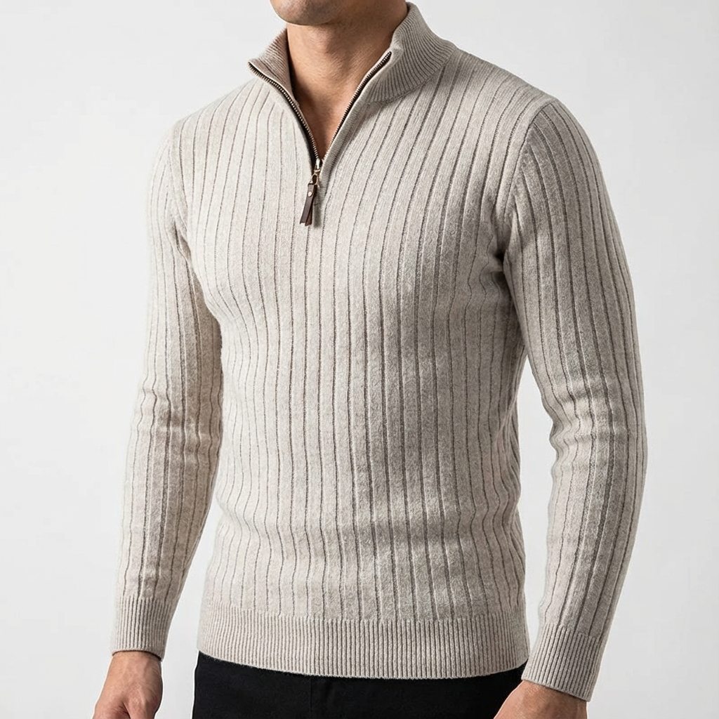 Men's Premium Wool Blend Quarter Zip Sweater | Elegant Comfortable Layering Top 0