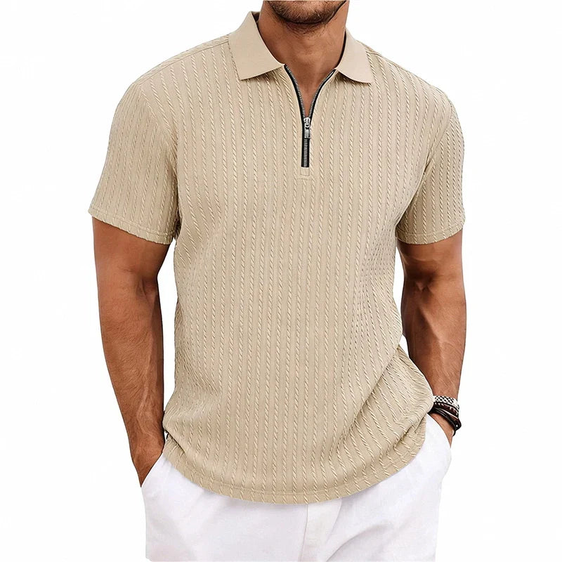 Men's Textured Cotton Polo Shirt | Relaxed Fit Short Sleeve Top | Modern Casual Wear 0