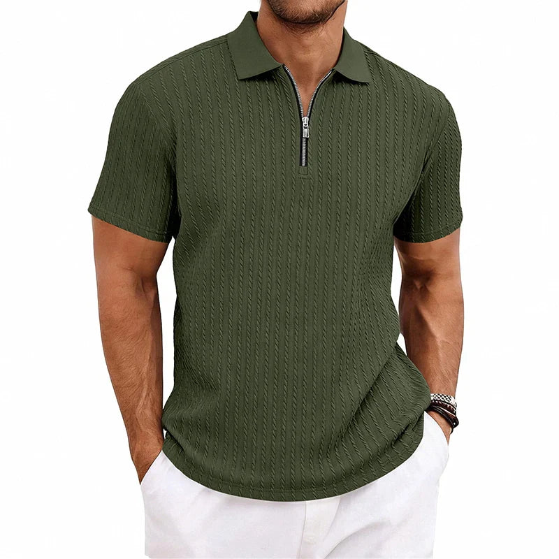 Men's Textured Cotton Polo Shirt | Relaxed Fit Short Sleeve Top | Modern Casual Wear 1