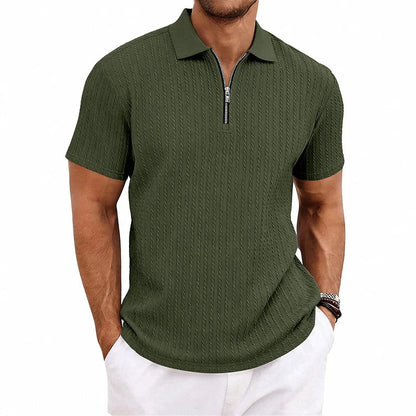 Men's Textured Cotton Polo Shirt | Relaxed Fit Short Sleeve Top | Modern Casual Wear 1