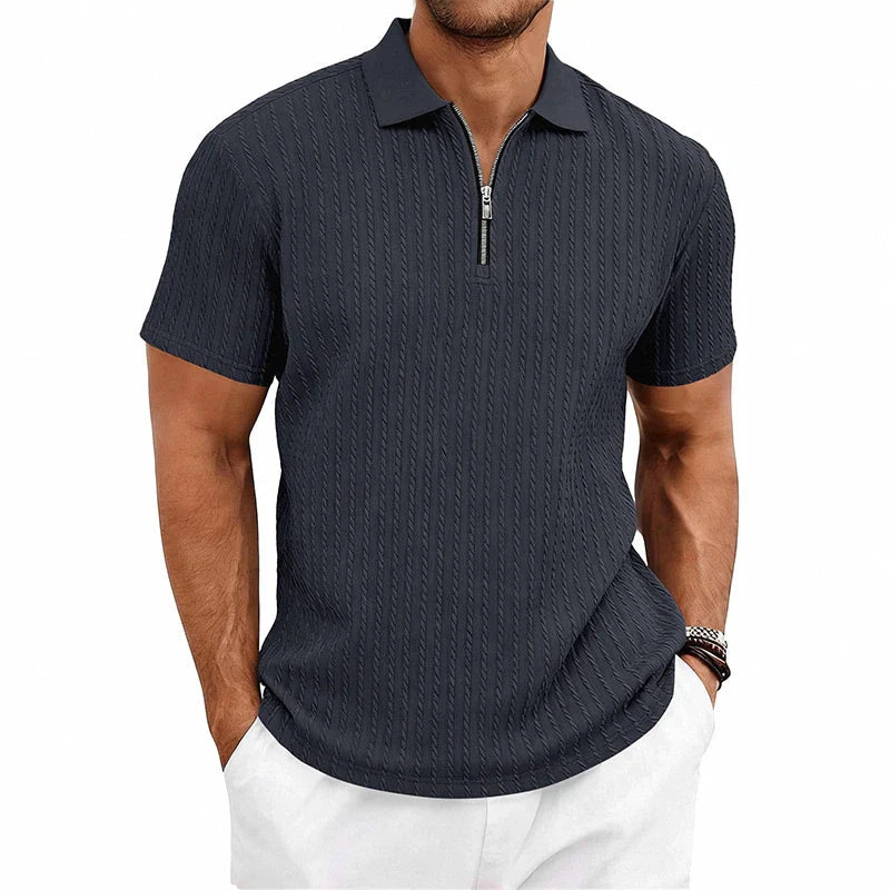 Men's Textured Cotton Polo Shirt | Relaxed Fit Short Sleeve Top | Modern Casual Wear 3