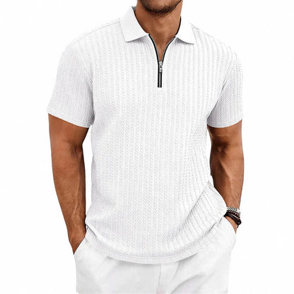 Men's Textured Cotton Polo Shirt | Relaxed Fit Short Sleeve Top | Modern Casual Wear 4