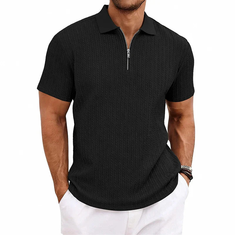 Men's Textured Cotton Polo Shirt | Relaxed Fit Short Sleeve Top | Modern Casual Wear 5