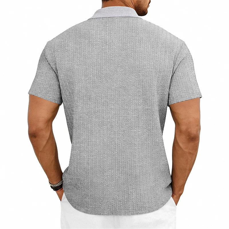 Men's Textured Cotton Polo Shirt | Relaxed Fit Short Sleeve Top | Modern Casual Wear 8