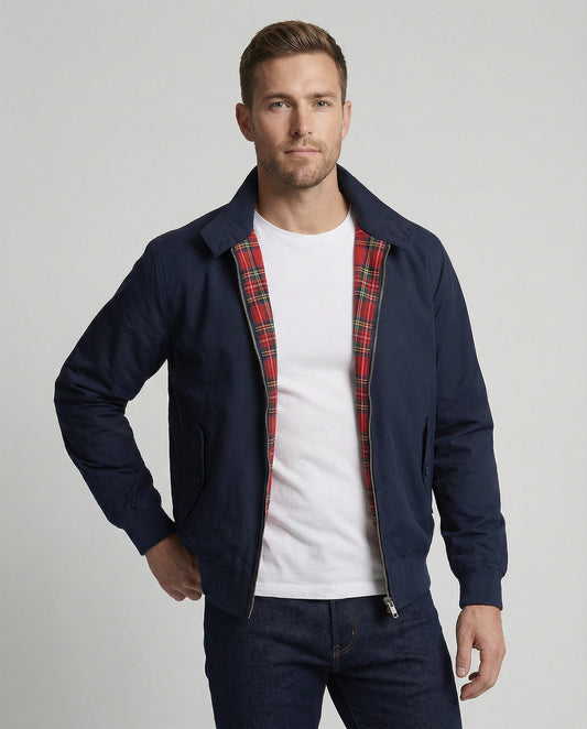 Stylish Harrington Jacket for Men with Tartan Lining | Relaxed Fit and Multiple Pockets for Versatile Layering 0