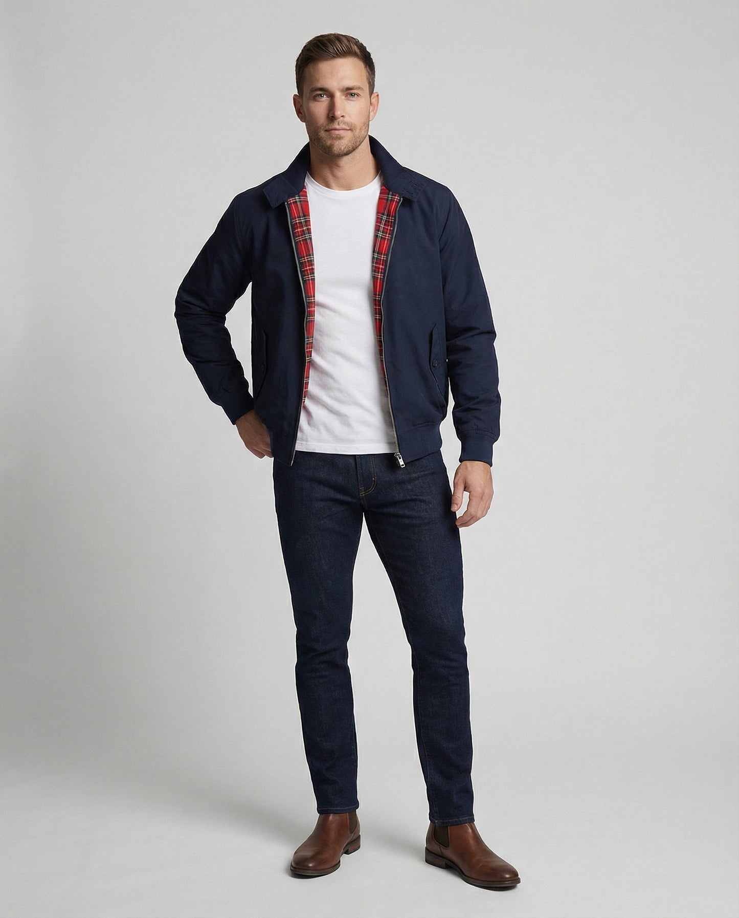 Stylish Harrington Jacket for Men with Tartan Lining | Relaxed Fit and Multiple Pockets for Versatile Layering 2