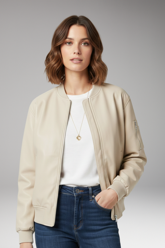 Stylish Women's Bomber Jacket with Zipper & Ribbed Edges | Comfortable Casual Outerwear for Everyday Wear 0