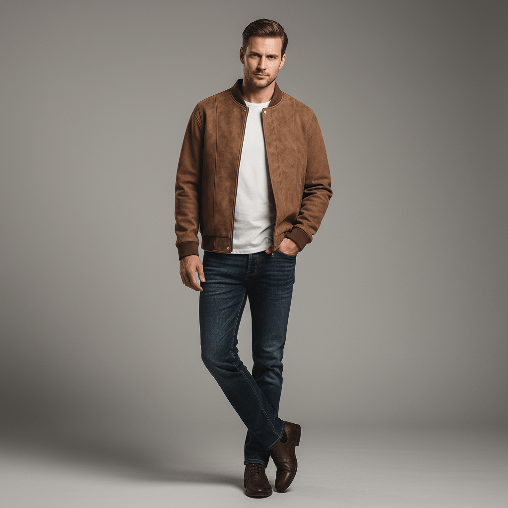 Urban Suede | Men's Bomber Jacket with Luxe Vegan Fabric | Stylish Outerwear for Effortless Elegance 0