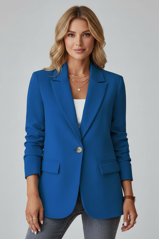 Women's Black Blazer | Elegant Notched Lapel Single Button Jacket 9