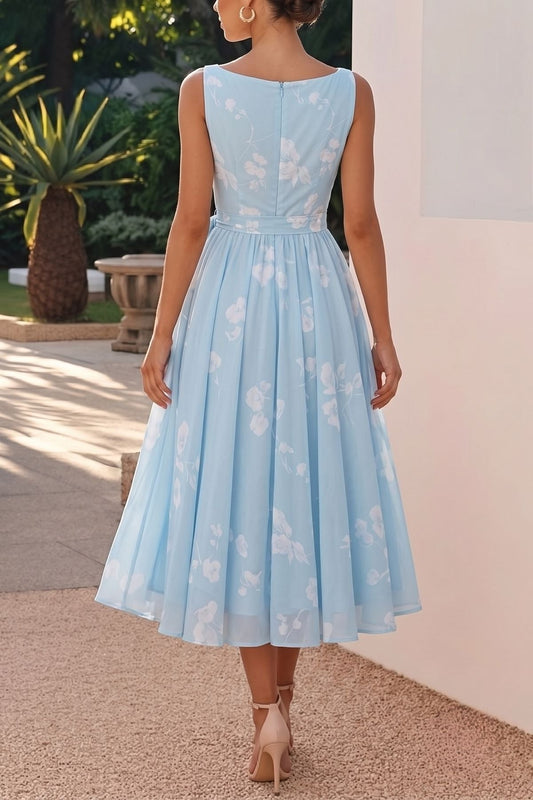 Women's Blush Floral A-Line Dress | Elegant Tea-Length Spring Formal Attire 1