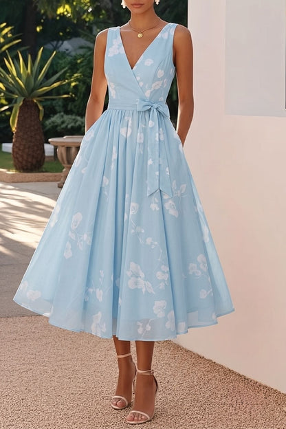 Women's Blush Floral A-Line Dress | Elegant Tea-Length Spring Formal Attire 4