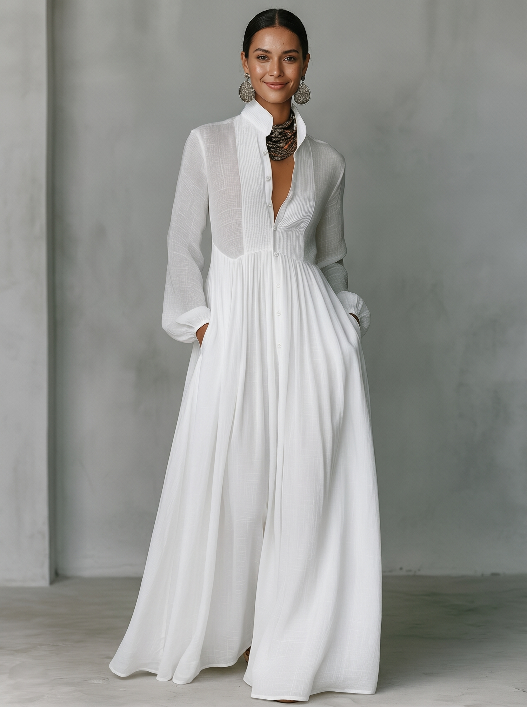 Women's Cotton Linen Maxi Dress | Elegant Patchwork Summer Attire 0