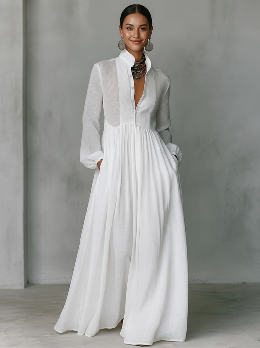 Women's Cotton Linen Maxi Dress | Elegant Patchwork Summer Attire 0