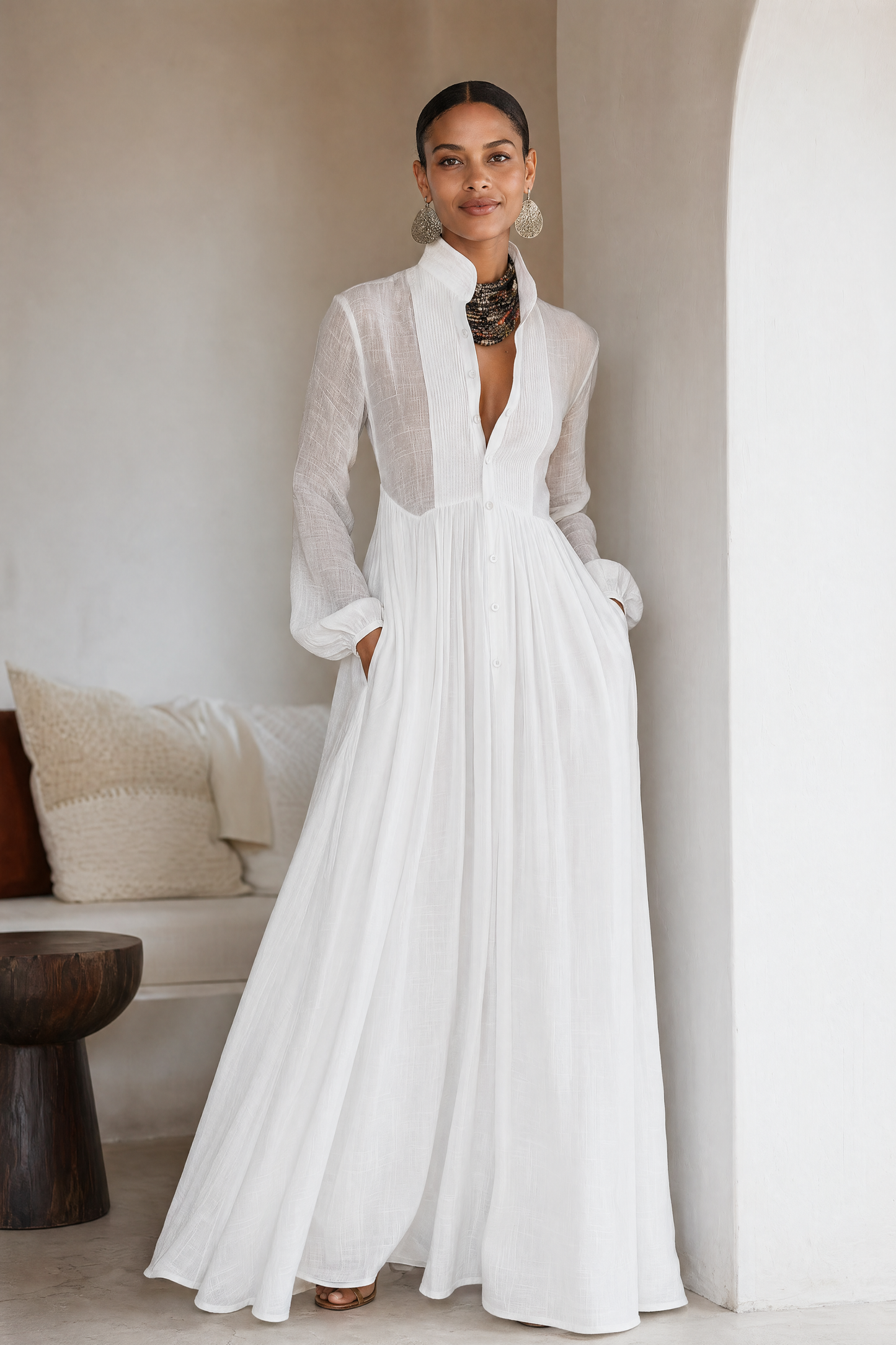 Women's Cotton Linen Maxi Dress | Elegant Patchwork Summer Attire 2