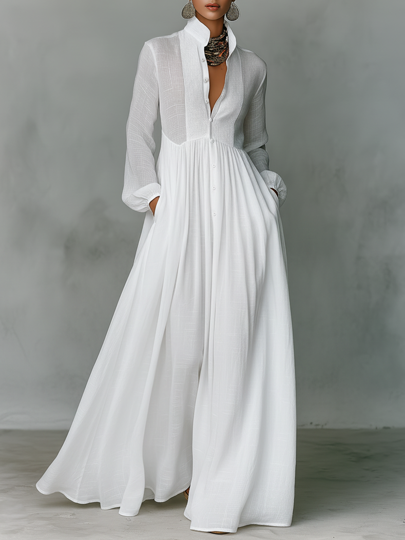 Women's Cotton Linen Maxi Dress | Elegant Patchwork Summer Attire 3