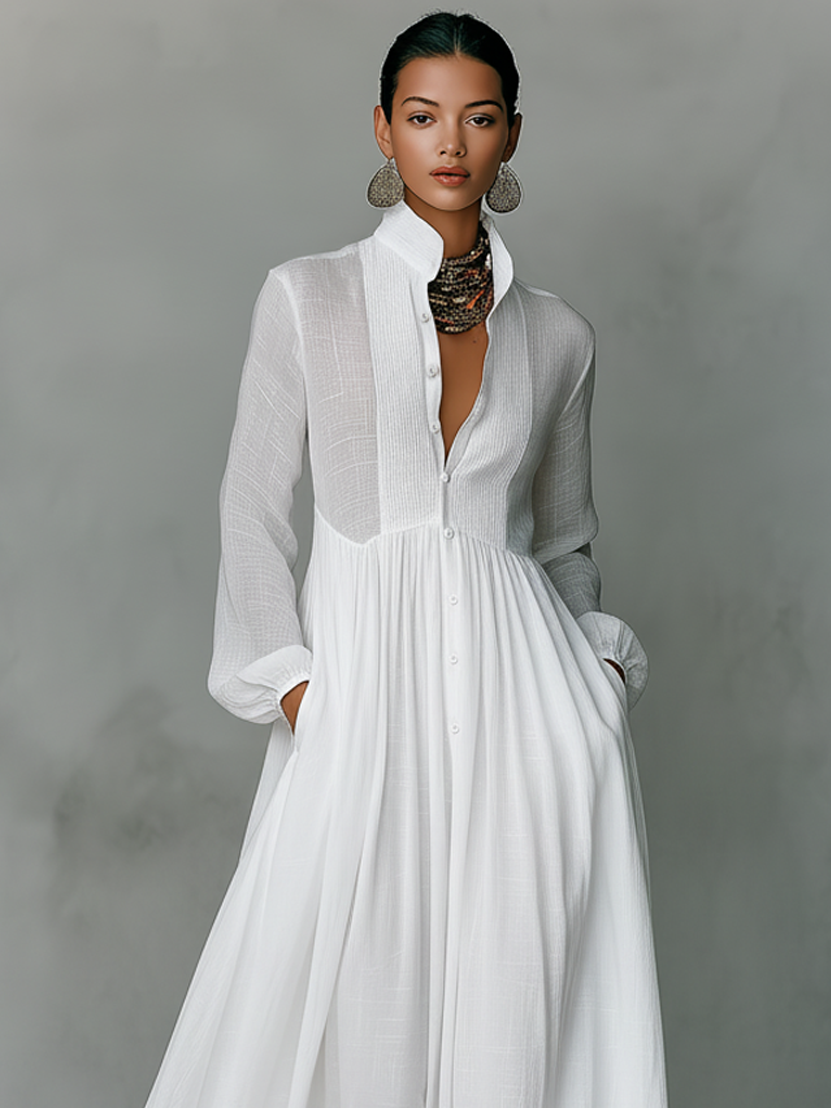 Women's Cotton Linen Maxi Dress | Elegant Patchwork Summer Attire 7