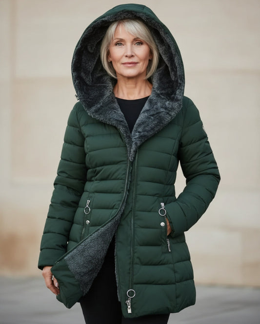Women's Fleece Lined Long Puffer Coat | Cozy Black Winter Jacket 0