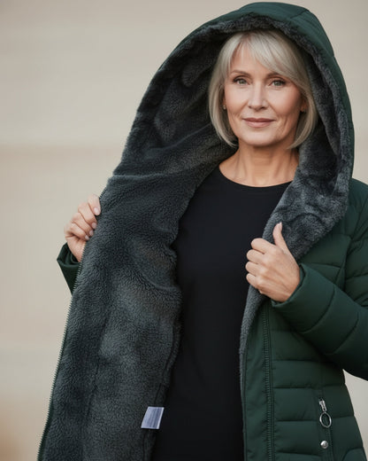 Women's Fleece Lined Long Puffer Coat | Cozy Black Winter Jacket 1