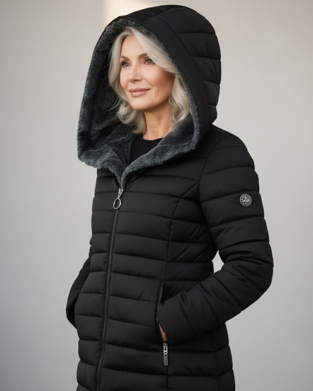 Women's Fleece Lined Long Puffer Coat | Cozy Black Winter Jacket 6