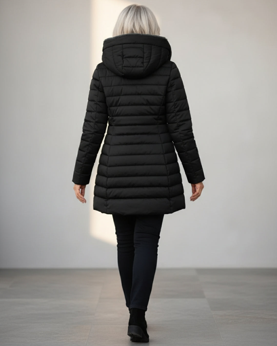 Women's Fleece Lined Long Puffer Coat | Cozy Black Winter Jacket 7