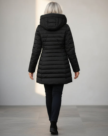 Women's Fleece Lined Long Puffer Coat | Cozy Black Winter Jacket 7