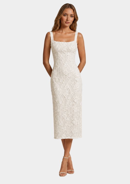 Women's Floral Lace Midi Dress | Elegant Sleeveless A-Line Summer Dress 0