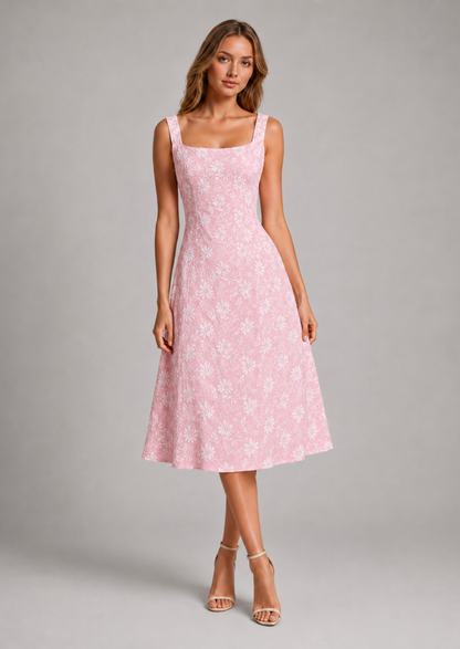 Women's Floral Lace Midi Dress | Elegant Sleeveless A-Line Summer Dress 4
