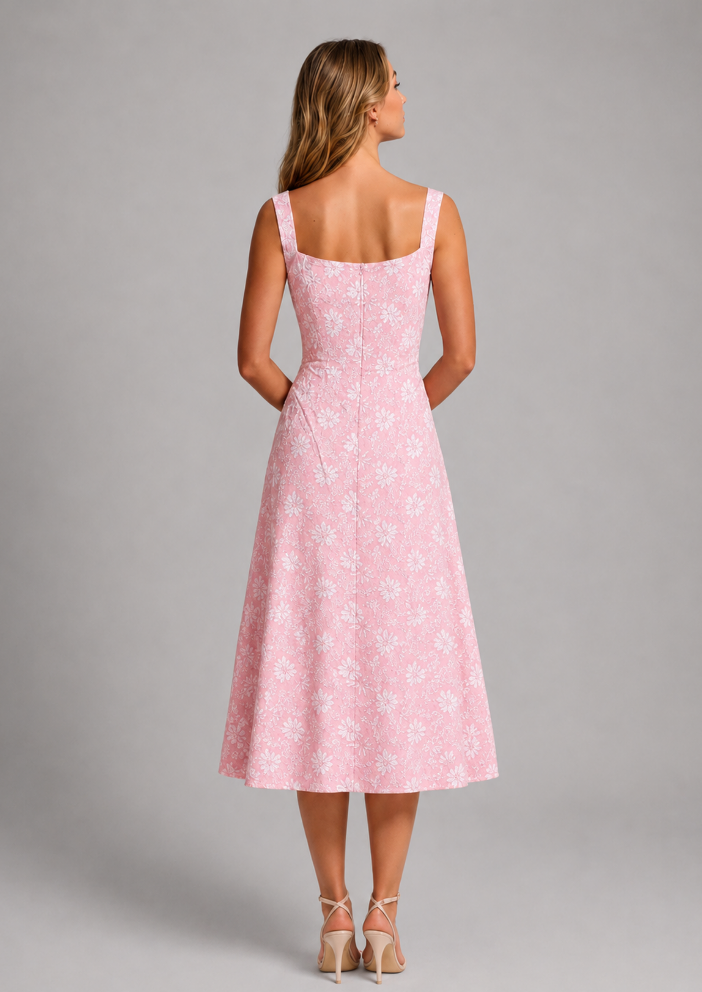 Women's Floral Lace Midi Dress | Elegant Sleeveless A-Line Summer Dress 5