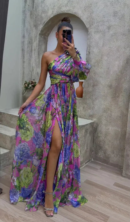Women's Flowing Fabric Maxi Dress | Elegant Long Sleeve Summer Gown 0