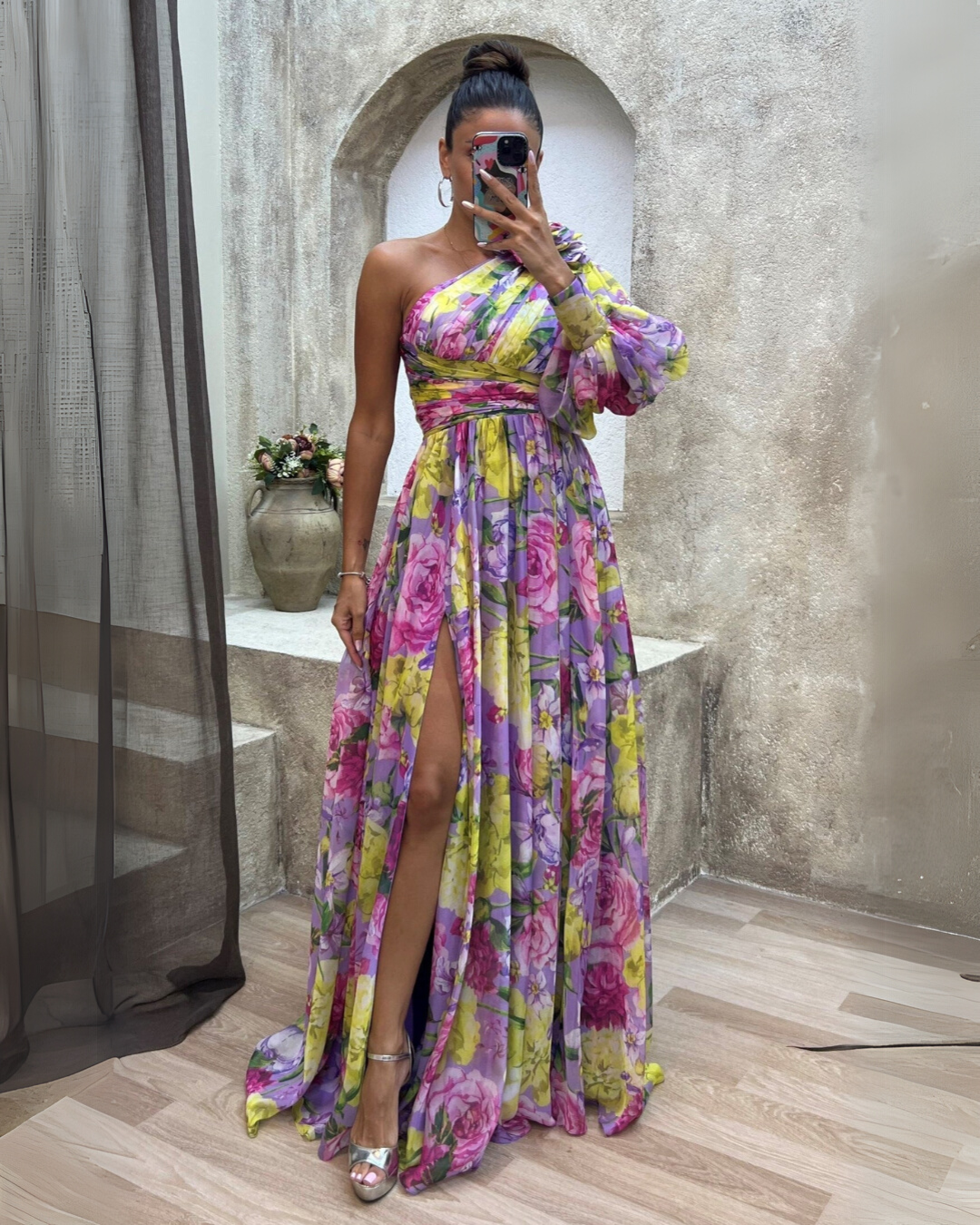Women's Flowing Fabric Maxi Dress | Elegant Long Sleeve Summer Gown 1