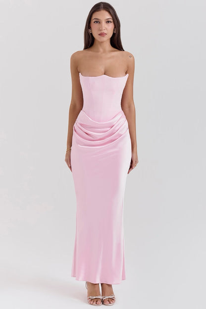 Women's Glossy Satin Evening Gown | Elegant Strapless Full-Length Formal Dress 1
