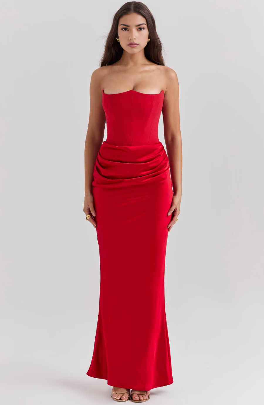 Women's Glossy Satin Evening Gown | Elegant Strapless Full-Length Formal Dress 12
