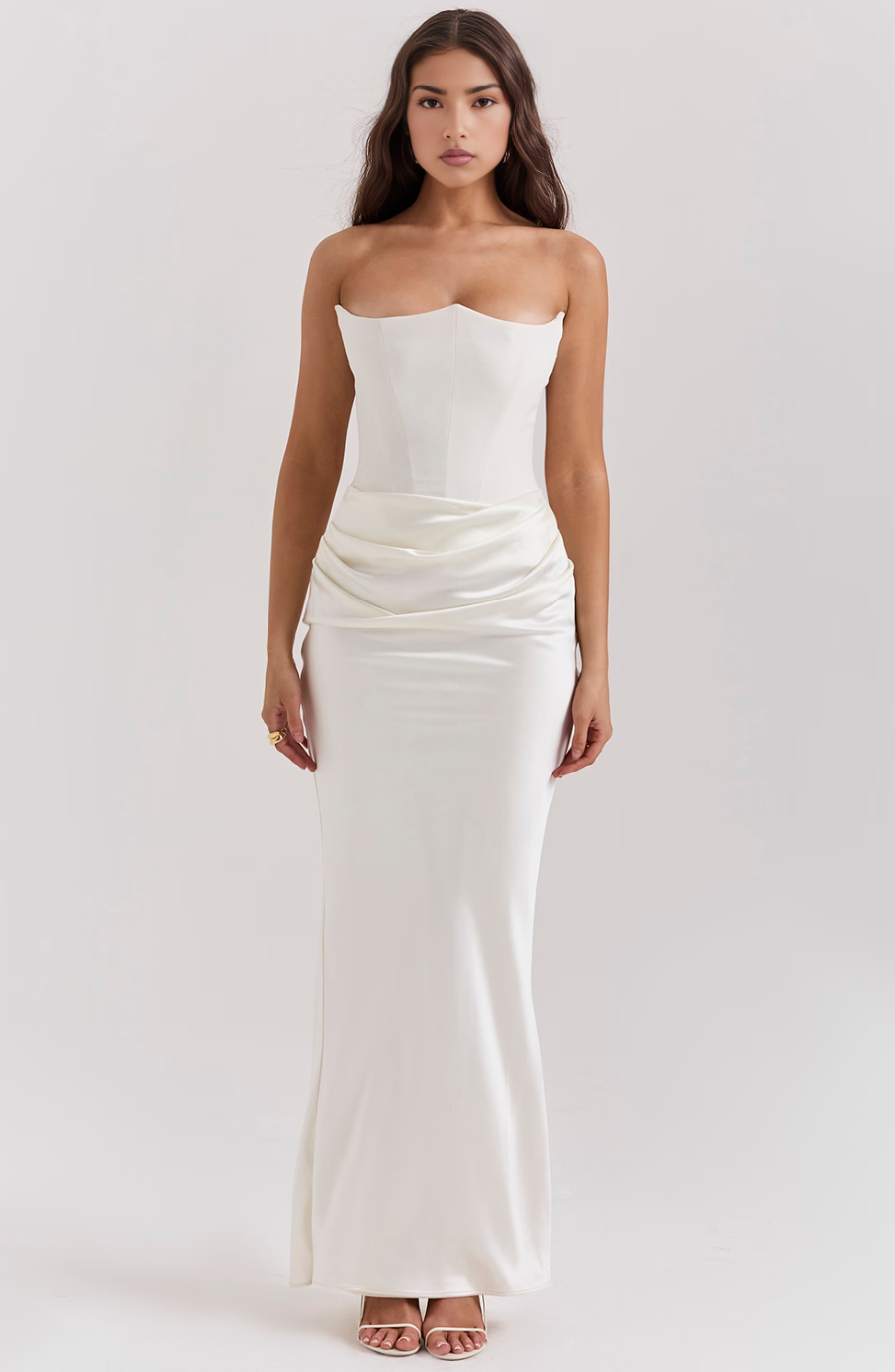 Women's Glossy Satin Evening Gown | Elegant Strapless Full-Length Formal Dress 13