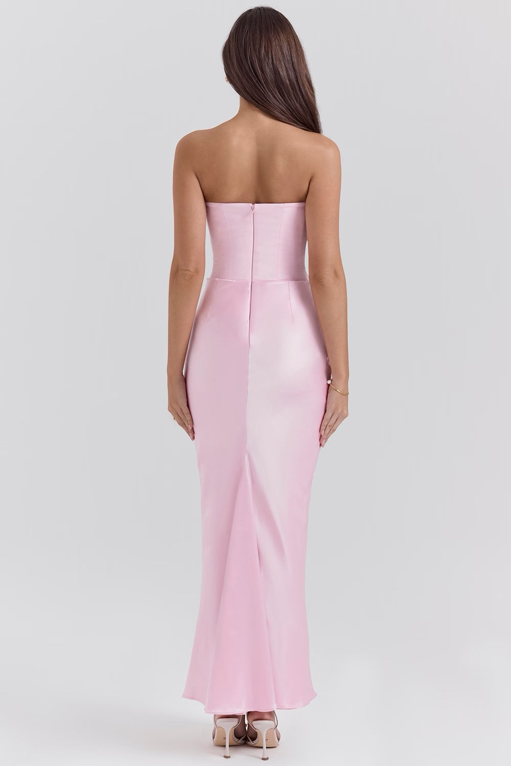 Women's Glossy Satin Evening Gown | Elegant Strapless Full-Length Formal Dress 4