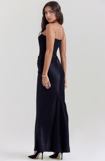 Women's Glossy Satin Evening Gown | Elegant Strapless Full-Length Formal Dress 8