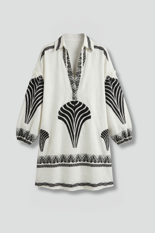Women's Leaf Print Mini Dress | Stylish V-Neck Long Sleeve Summer Dress 1