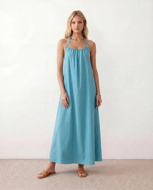Women's Lightweight A-Line Maxi Dress | Elegant Halter Neck Summer Dress with Open Back 0