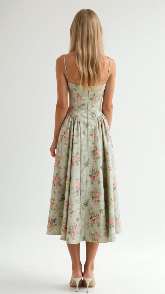 Women's Lightweight Floral Midi Dress | Elegant Sweetheart Neckline Summer Dress 1