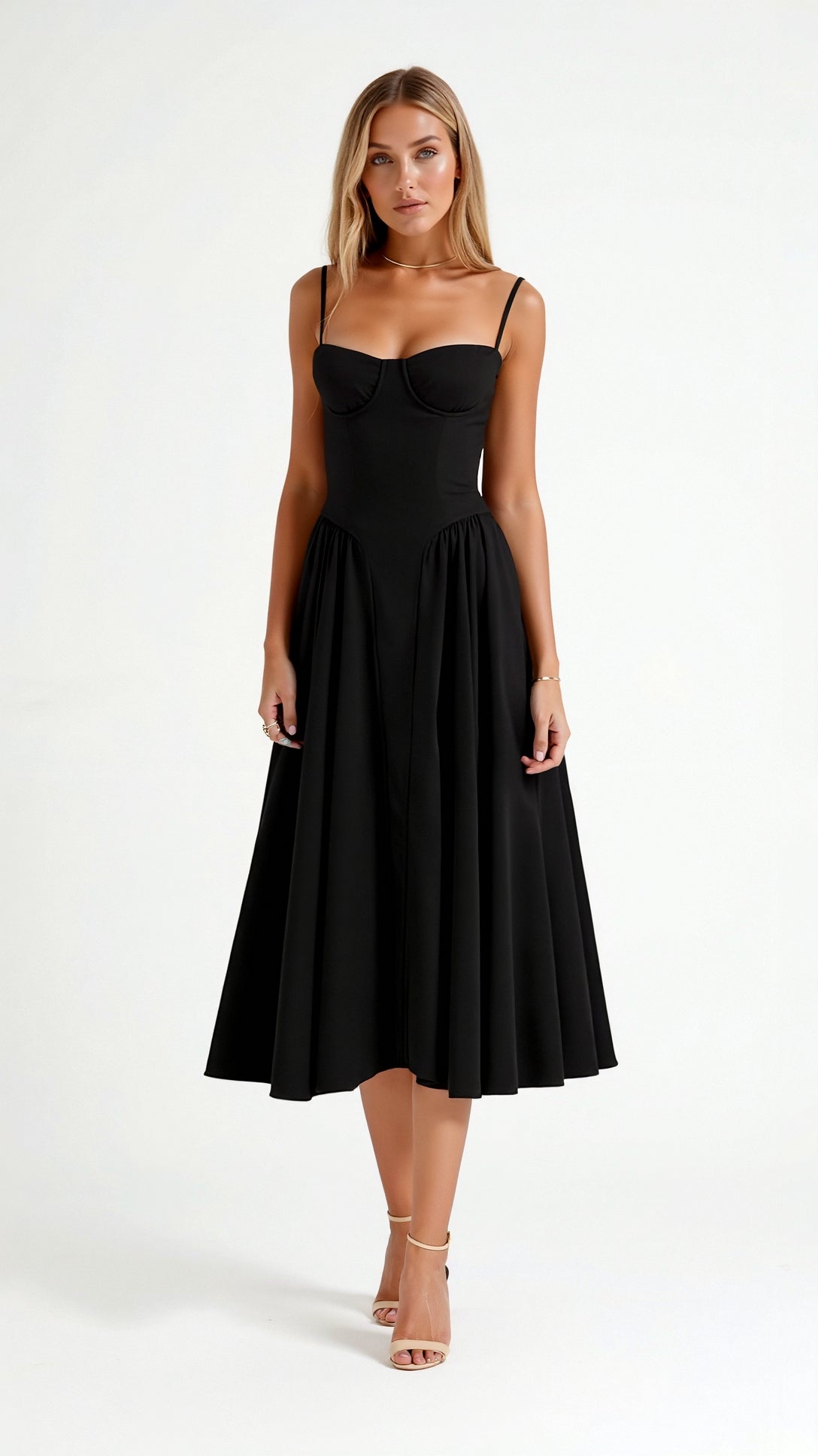 Women's Lightweight Floral Midi Dress | Elegant Sweetheart Neckline Summer Dress 3
