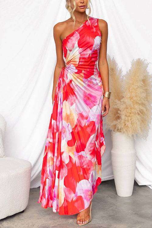Women's Lightweight Pleated Gown | Vibrant One-Shoulder Evening Dress 0