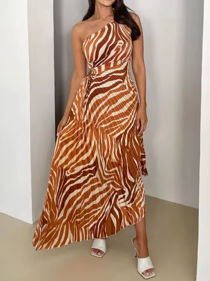 Women's Lightweight Pleated Gown | Vibrant One-Shoulder Evening Dress 7