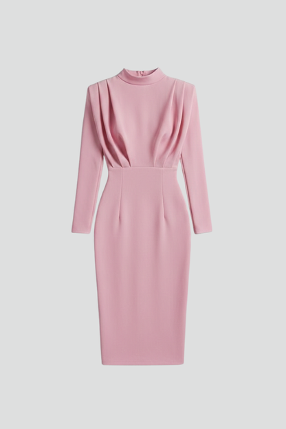 Women's Plain Woven Mini Dress | Elegant High Neckline Long Sleeve Summer Dress 1