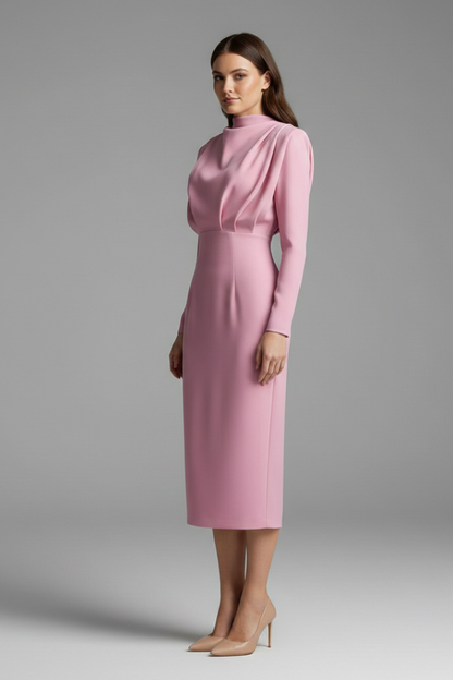 Women's Plain Woven Mini Dress | Elegant High Neckline Long Sleeve Summer Dress 4