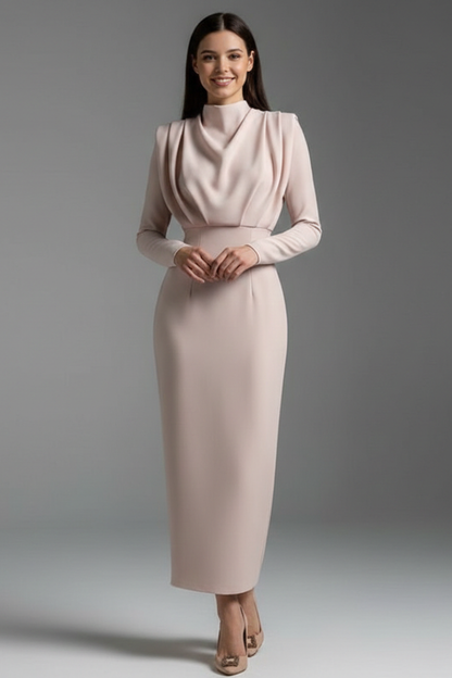 Women's Plain Woven Mini Dress | Elegant High Neckline Long Sleeve Summer Dress 5