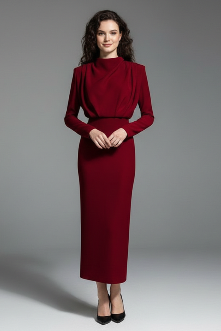 Women's Plain Woven Mini Dress | Elegant High Neckline Long Sleeve Summer Dress 6