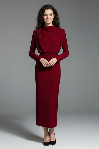 Women's Plain Woven Mini Dress | Elegant High Neckline Long Sleeve Summer Dress 6
