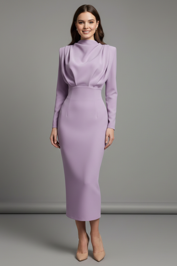 Women's Plain Woven Mini Dress | Elegant High Neckline Long Sleeve Summer Dress 8
